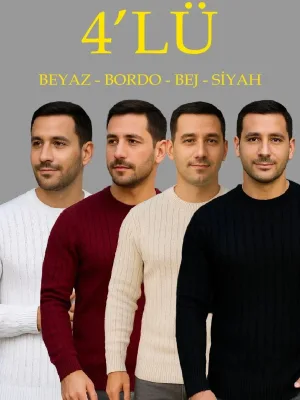 Pánsky biely baby modrý sivý čierny 4-dielny set rebrovaný bicykel výstrih hrubý sveter