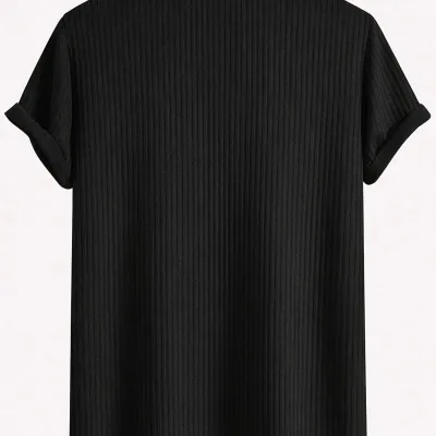 Čierne pánske oversize rebrovaná bavlna polo s golierom tričko 3