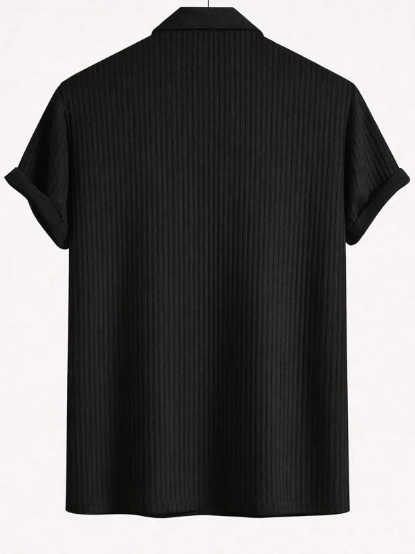 Čierne pánske oversize rebrovaná bavlna polo s golierom tričko 3