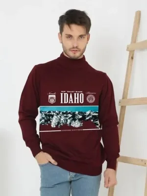 Muški Bordo Polu Ribar Izrez Štampani Triko Džemper