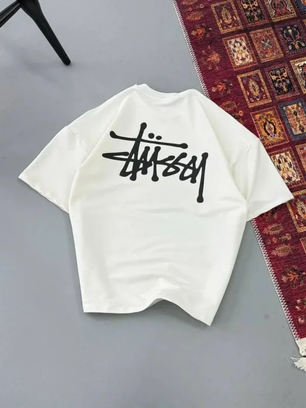 Машки бел Oversize велосипед јака печатена летна маица 2
