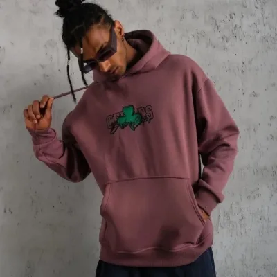 Men's Dusty Rose 3-Thread Cotton Hooded Printed Sweatshirt with Pockets 1