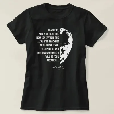 Kişi Qara Müəllimlər Günü Çap Çapraz Yaka T-shirt 2