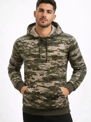 Erkek Kamuflaj Kapüşonlu Kanguru Cepli 2 İplik Sweatshirt