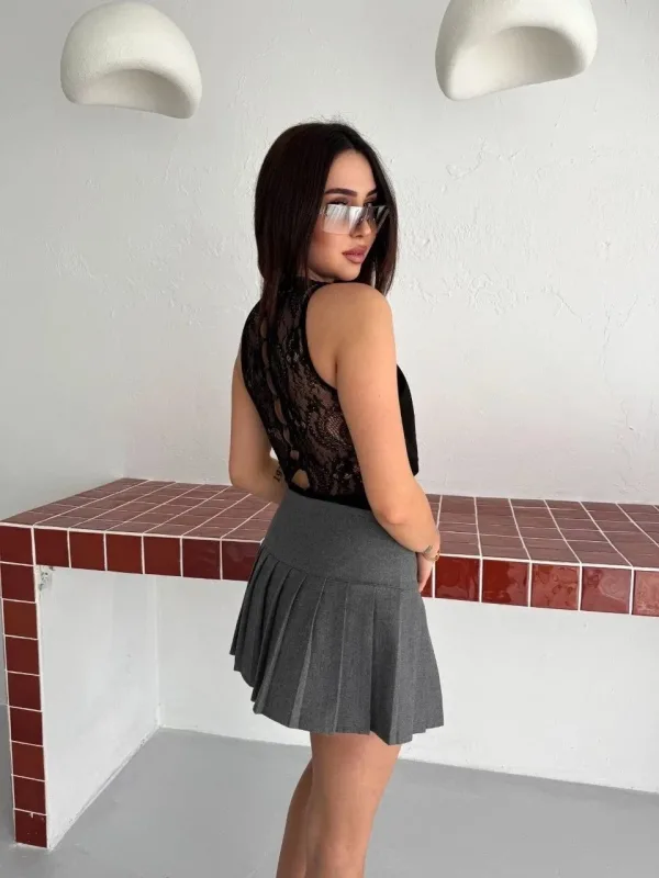 Ženski crni bez rukava čipka detalji duboki dekolte body 3