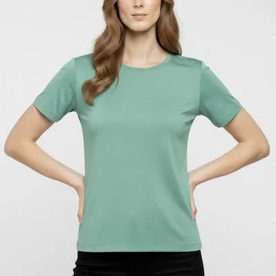 Γυναικείο Μίντι Πράσινο Slim Fit Με Λύκρα Στρογγυλή Λαιμόκοψη Βασικό T-Shirt 2