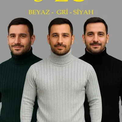 Set me 3 triko për meshkuj me jakë breshke, me brinjë 1