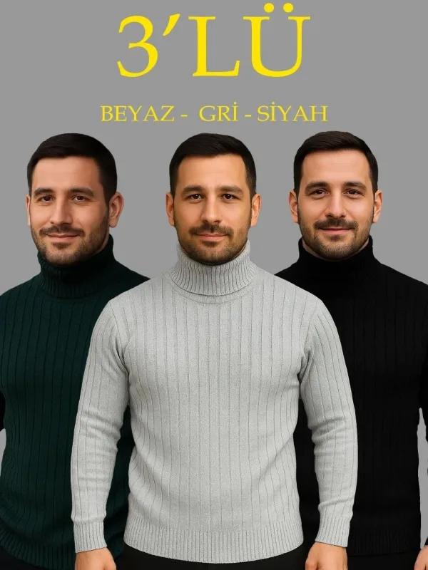 Set me 3 triko për meshkuj me jakë breshke, me brinjë 1