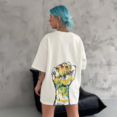 Ženska bela oversize bicikli kragna štampana letnja majica 3