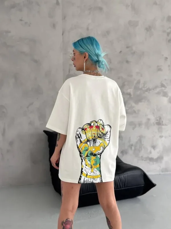 Ženska bela oversize bicikli kragna štampana letnja majica 3