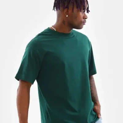 Pánske tmavozelené oversize tričko s kruhovým výstrihom, hladké 7