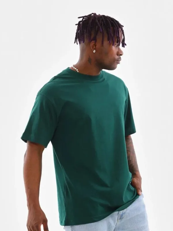 Pánske tmavozelené oversize tričko s kruhovým výstrihom, hladké 7