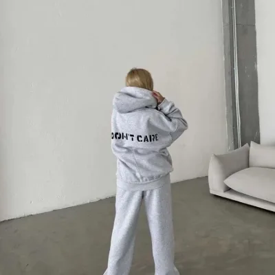 Women's Grey Embroidered 3-Thread Cotton Tracksuit Set 4
