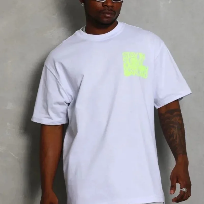 Men's White Regular Crew Neck Short Sleeve Printed T-Shirt