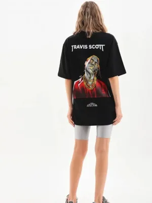 Ženski crni Oversize Bicikli kragna print svakodnevna majica