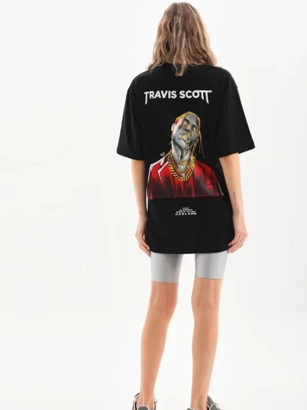 Ženski crni Oversize Bicikli kragna print svakodnevna majica 1