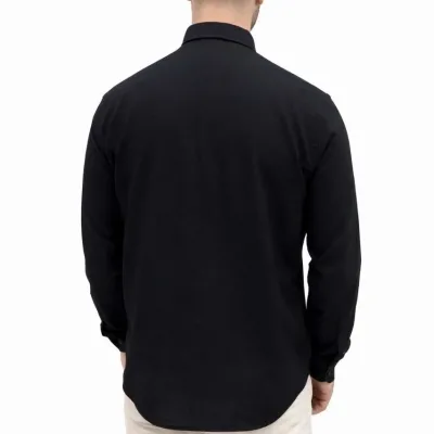 Kişi Qara Regular Fit Uzunqol Kətan Köynək 4