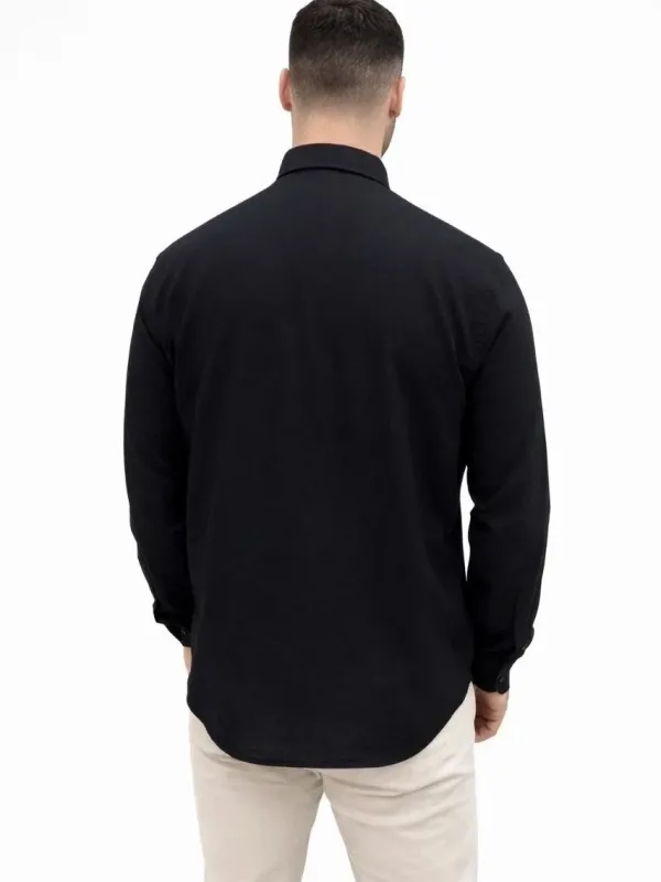 Kişi Qara Regular Fit Uzunqol Kətan Köynək 4
