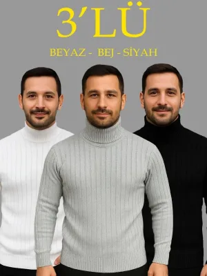 Muški bijeli sivi crni rebrasti riblji ovratnik pletivo džemper 3-komplet set