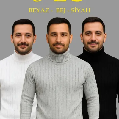 Muški bijeli sivi crni rebrasti riblji ovratnik pletivo džemper 3-komplet set 1