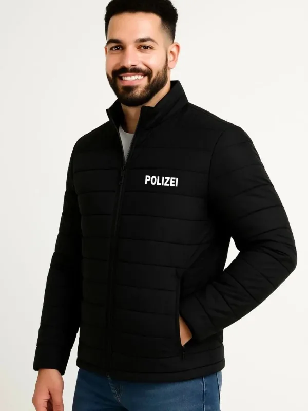 Pánska čierna vodeodolná prešívaná potlačená so zipsom bomber bunda 3