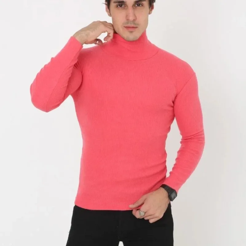 Męskie body slim fit różowe, z lycry, kaskorse, golf