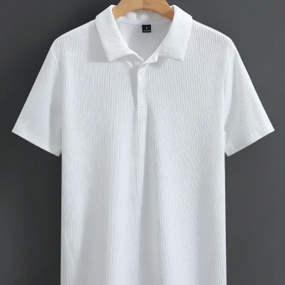 Kişi Ağ Polo Yaxalı Oversize Qabırğalı Parça %100 Pambıq Bol Kəsim Velosiped Yaxalı 3
