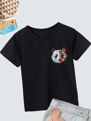 Children Black Oversize Printed Bicycle Neck T-Shirt
