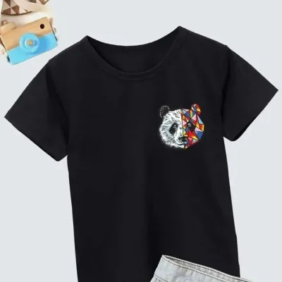 Children Black Oversize Printed Bicycle Neck T-Shirt 1