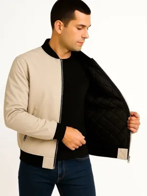 Muška bež bomber jakna sa džepovima, kvačicom, patent zatvaračem, vodoodbojna