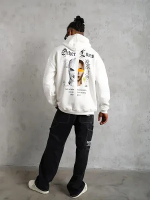 Férfi fehér 3 szálas pamut kapucnis nyomott kenguru zsebes sweatshirt