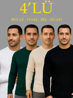 Muški bijeli, kaki, bež, crni 4-komplet rebrasti biciklistički ovratnik debeli džemper set
