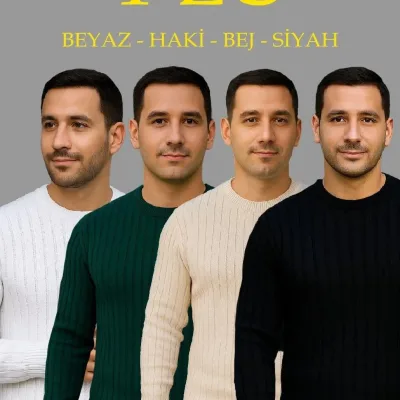 Muški bijeli, kaki, bež, crni 4-komplet rebrasti biciklistički ovratnik debeli džemper set 1