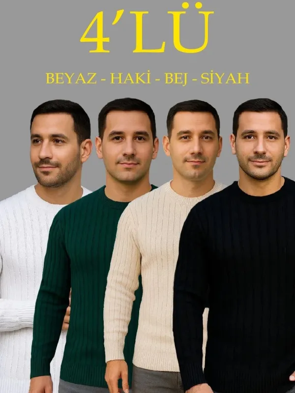 Muški bijeli, kaki, bež, crni 4-komplet rebrasti biciklistički ovratnik debeli džemper set 1