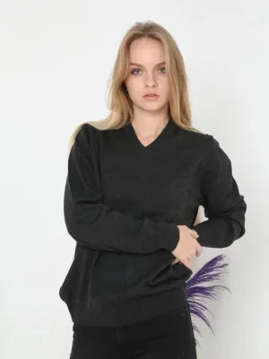 Women's Smoky V-Neck Long Sleeve Plain Knit Sweater