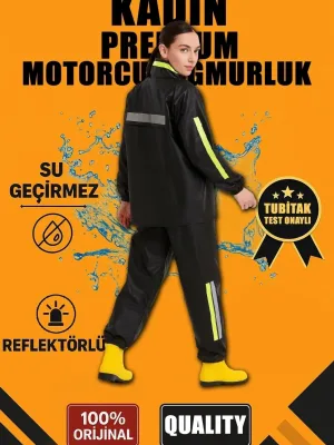Női Fekete Vízálló PVC Reflektoros Motoros Esőkabát Szett