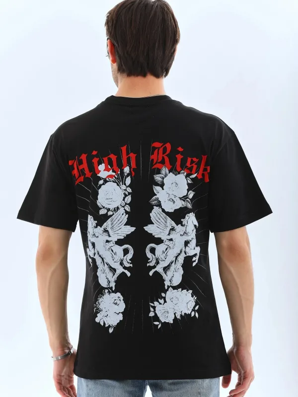 Ανδρικό Μαύρο Oversize Ποδηλατόλαιμο Τυπωμένο T-shirt 2