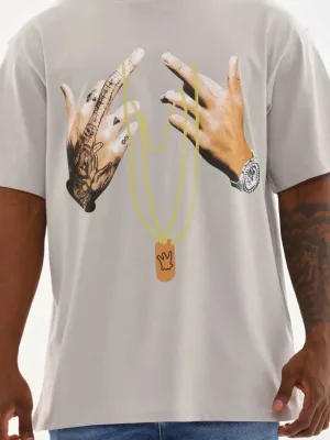 Muška siva oversized biciklistička kragna s printom majica