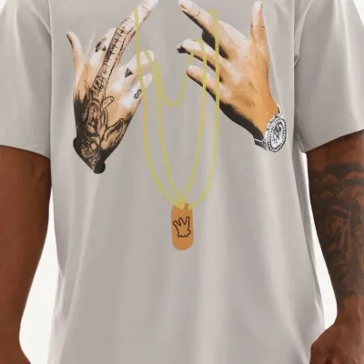 Muška siva oversized biciklistička kragna s printom majica 1