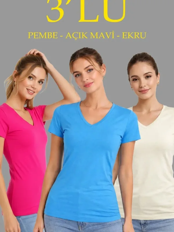 Dámska sada 3 ks V-výstrih, krátky rukáv, slim fit tričká 1