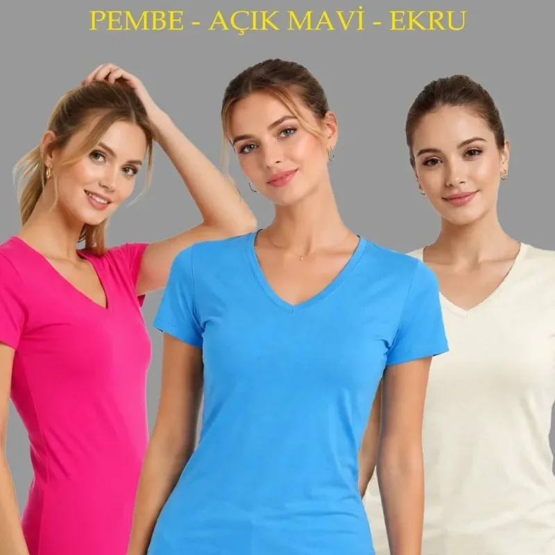 Dámska sada 3 ks V-výstrih, krátky rukáv, slim fit tričká