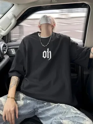 Muška crna oversize bicikli kragna štampana letnja majica