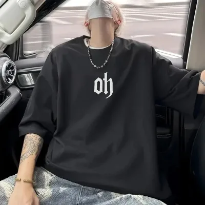 Muška crna oversize bicikli kragna štampana letnja majica 1