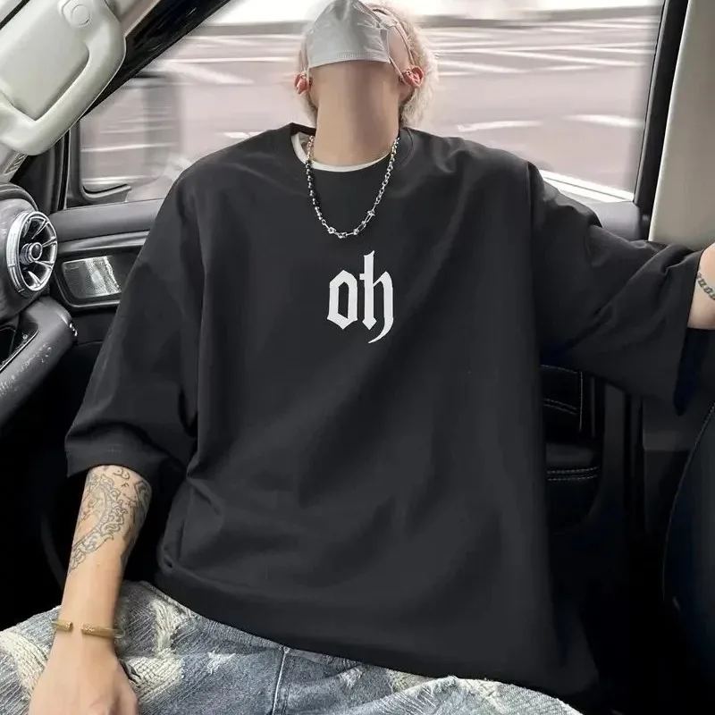 Muška crna oversize bicikli kragna štampana letnja majica