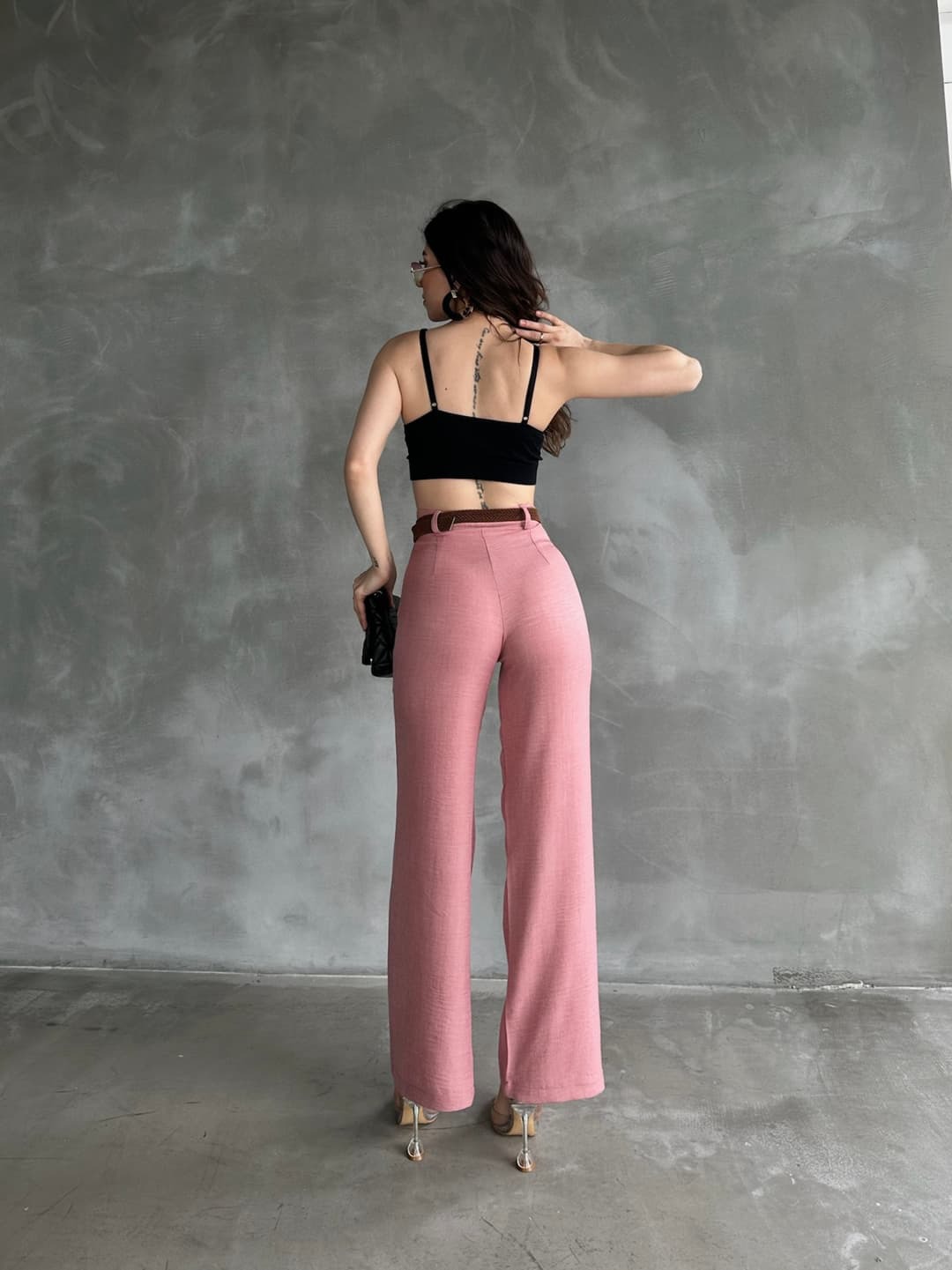 Belted Linen Pants Powder 6