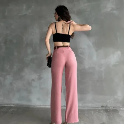 Belted Linen Pants Powder 6