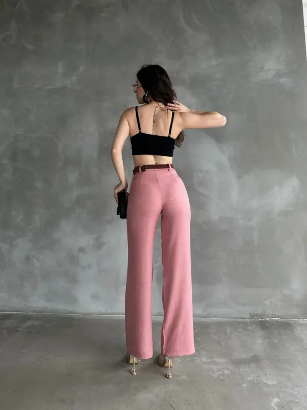 Belted Linen Pants Powder 6