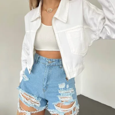 Fermuarlı Cibli Denim Ceket Ağ 5