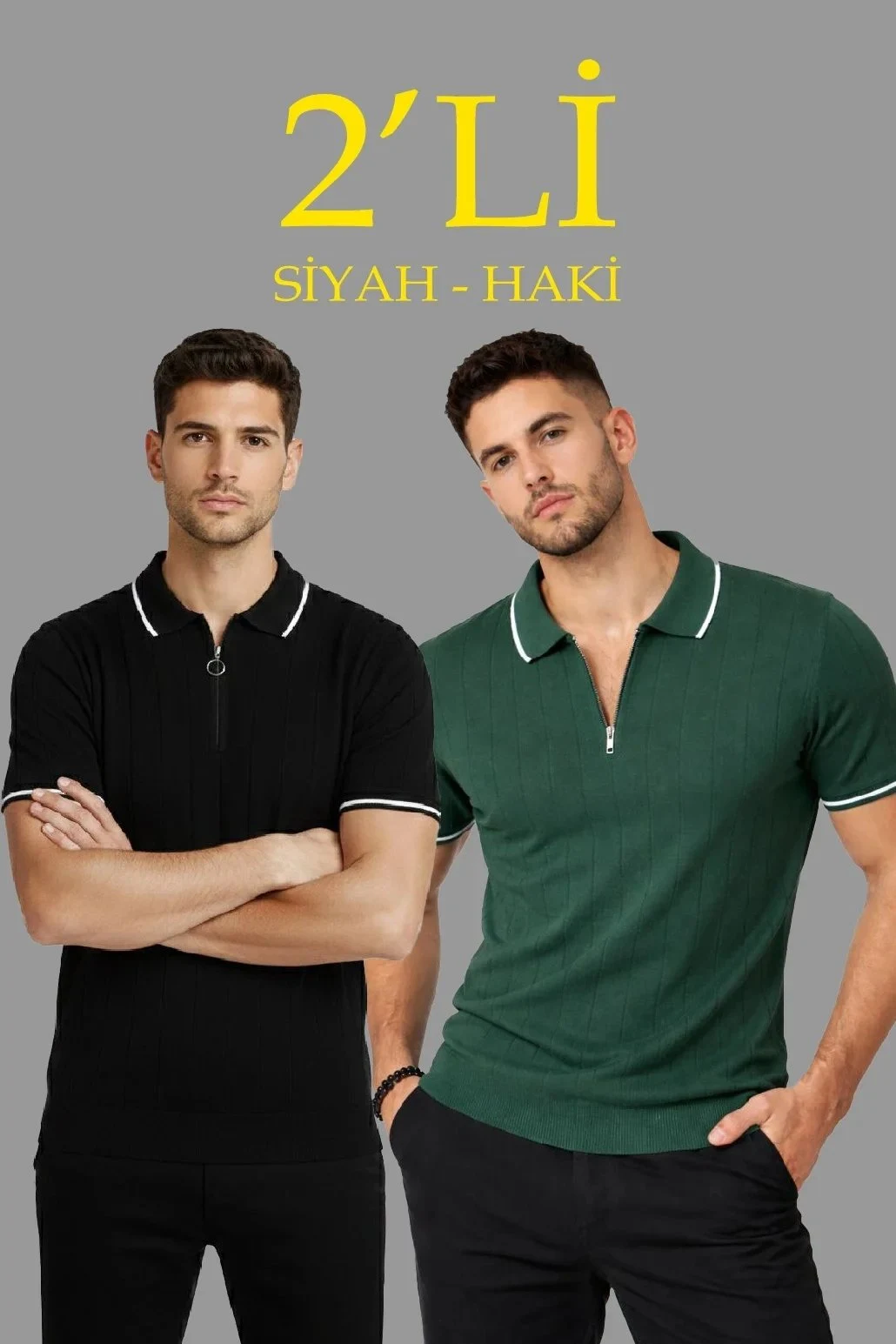 Muški set od 2 s patentnim zatvaračem polo ovratnik triko kratkih rukava majica
