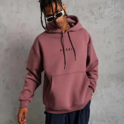 Sweatshirtê Mêran ê Pembe Oversize 3 Têl Pembû Bi Kêl û Çentî 4
